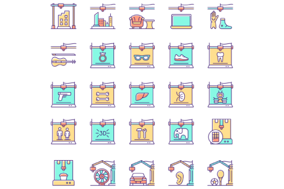 3d Printing Technology Icons Set