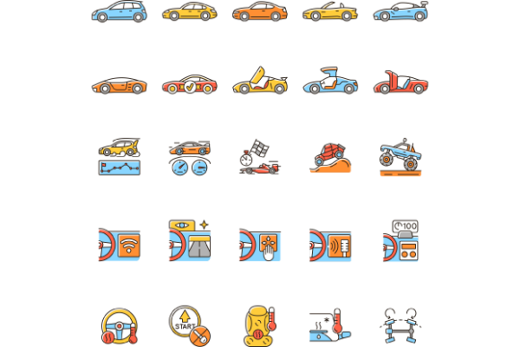 Auto Racing RGB Color Icons for Modern Branding
