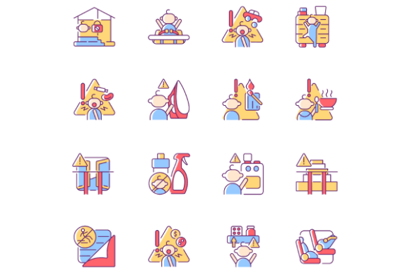Child Safety RGB Color Icons Set for Crafters
