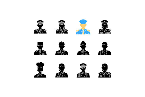 Cruise and Hotel Staff Black Glyph Icons for Modern Design