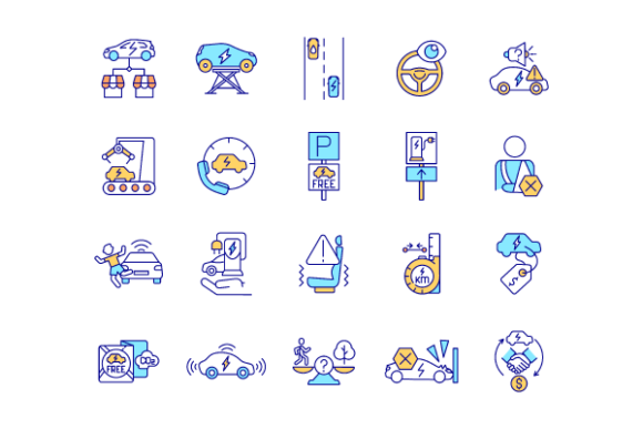 EV Features RGB Color Icons Bundle Graphics