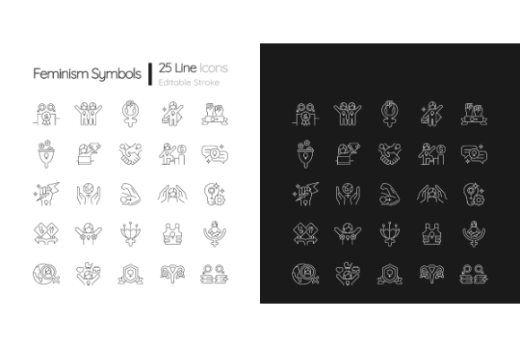 Feminism Symbols Linear Icons Bundle Graphics