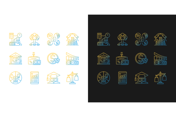Financial Literacy Gradient Icons Bundle for Crafters