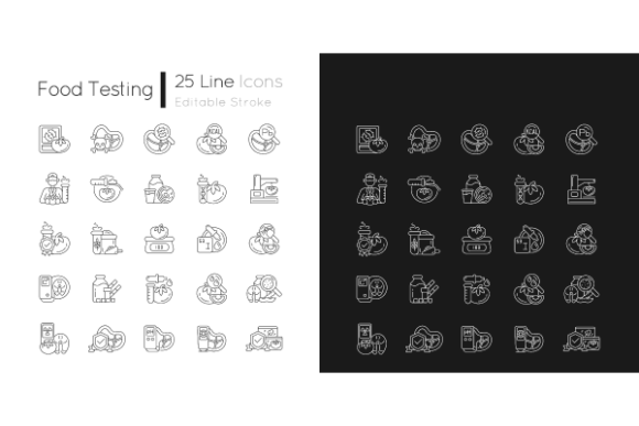 Food Testing Linear Icons Bundle for Digital Sellers