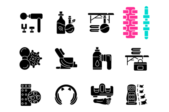 Massage Tools Glyph Icons Bundle