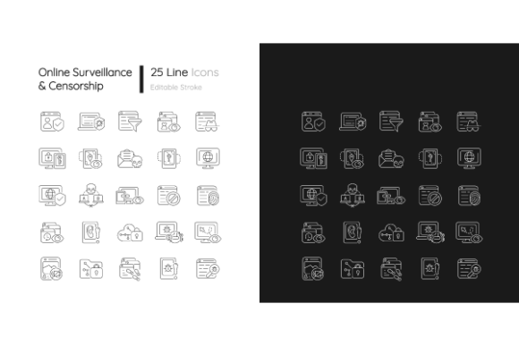 Online Surveillance Linear Icons Bundle