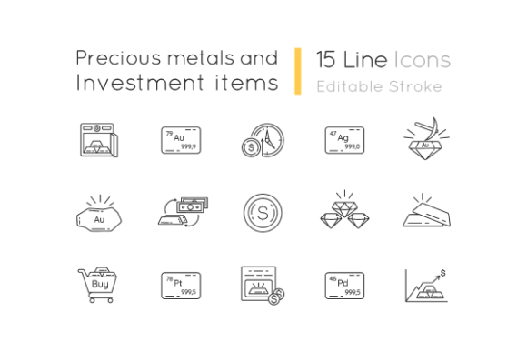 Precious Metals Icons Set for Modern Web Design