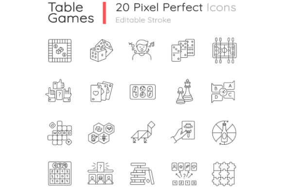 Table Games Pixel Perfect Icons Set