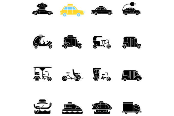 Taxi Types Black Glyph Icons Set for Modern Branding