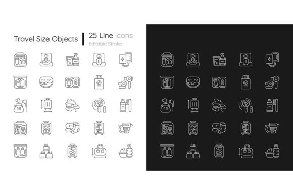 Travel Size Objects Linear Icons Set for Modern Design
