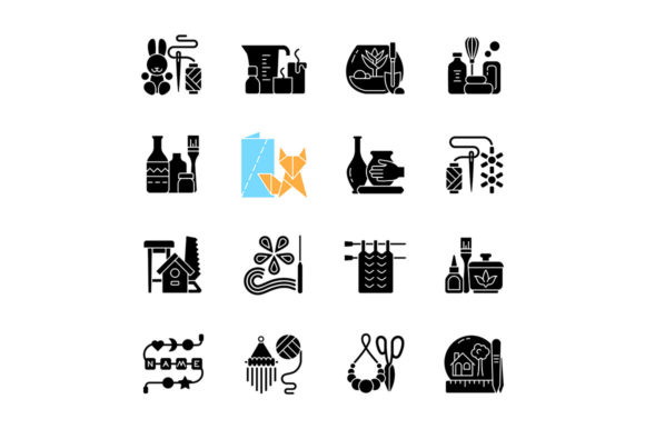 Trending Hobbies Black Glyph Icons Set for Creative Design
