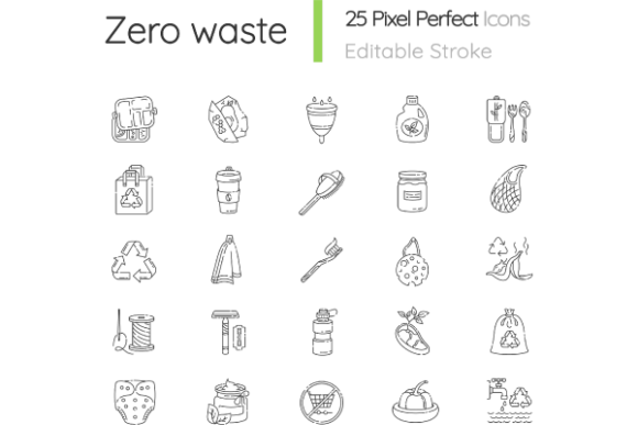 Zero Waste Linear Icons Set for Modern Branding